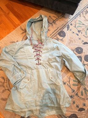 Free People Light Blue Lace-Up Hooded Anorak